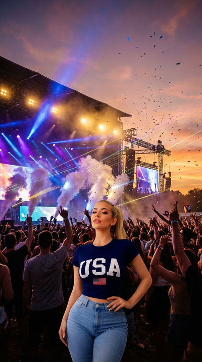 USA Graphic Fitted T-shirt - Cropped Round Neck Top