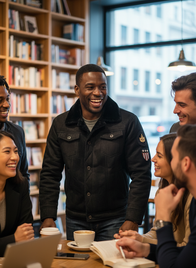 Coffee Shearling Jacket Lifestyle Image