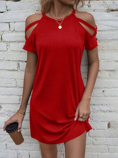 Trendsi Cold Shoulder Mini Dress in Red with Stylish Cut-Out Straps for a Chic Look