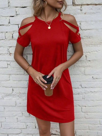 Trendsi Red Cold Shoulder Mini Dress with Cut-Out Sleeves for a Stylish Summer Look