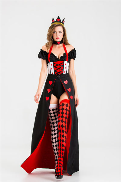 CJ Queen of Hearts Costume Dress with Puffy Sleeves and Matching Accessories for Halloween