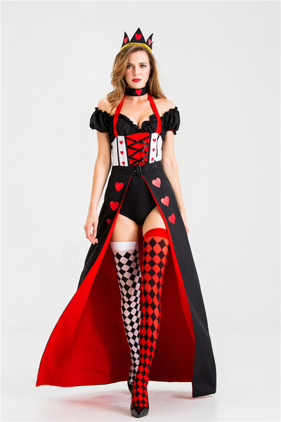 CJ Queen of Hearts Costume Dress with Heart Details and Crown for Themed Parties