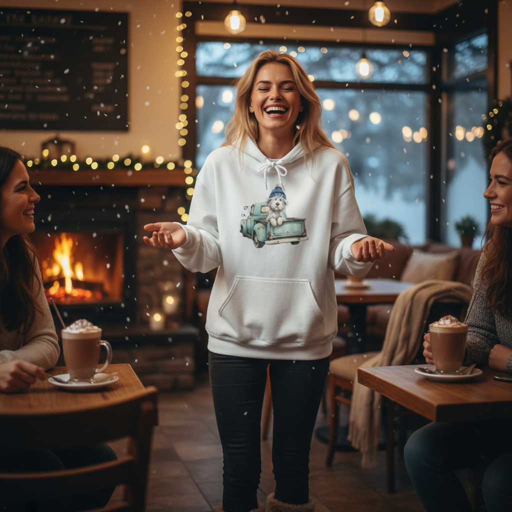 Cozy Winter Pup Hoodie Lifestyle 1