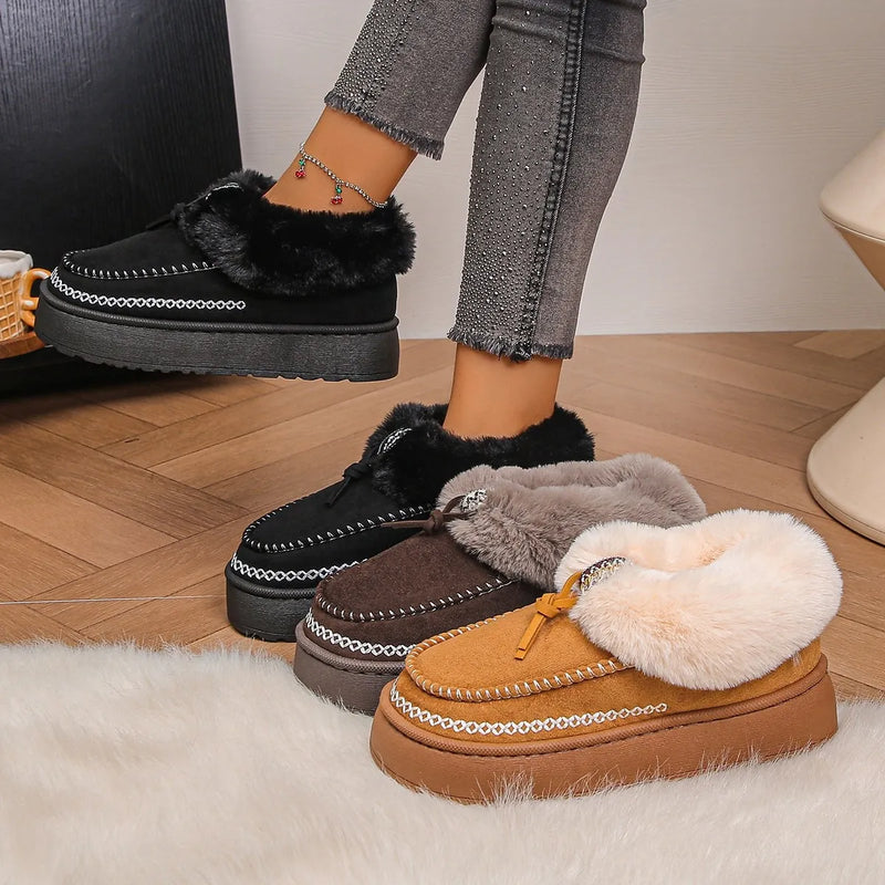 Trendsi women's fur lined winter boots in black brown and tan with platform sole and faux fur cuff