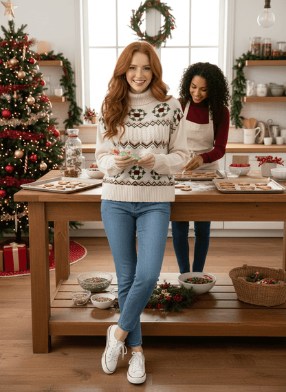 Cable Knit Turtleneck Sweater - Fair Isle Holiday Style - Fashions Envy