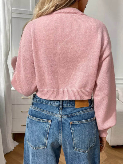 Trendsi Cropped Button-Up Cardigan in Pink with a Cozy Fit and Long Sleeves
