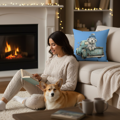 Cute Puppy Winter Pillow Truck Design Lifestyle Image 2