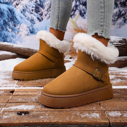 Cozy Round Toe Platform Boots with Fluff Lining - Fashions Envy