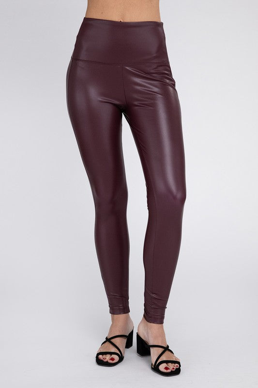 Chic Fitted High Rise Faux Leather Leggings