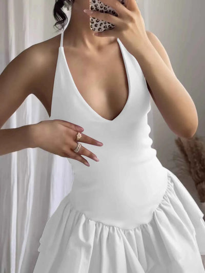 Crisscross Layered Ruffle Hem Mini Dress