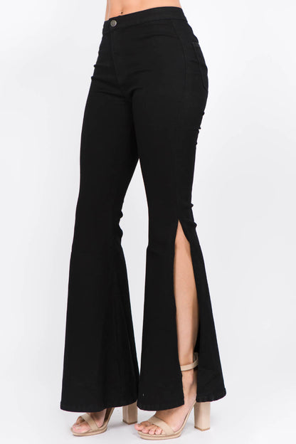 Black Side Slit Flare Denim Jeans