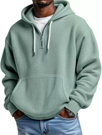 Waffle Knit Half-Zip Hoodie Men - Textured Cotton Blend - Fashions Envy
