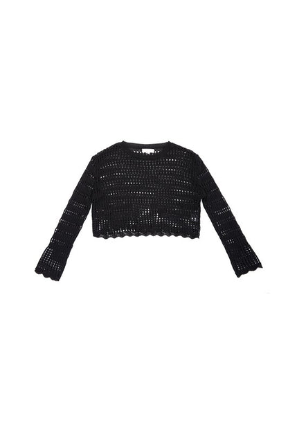 Long Sleeve Mesh Knit Crop Top