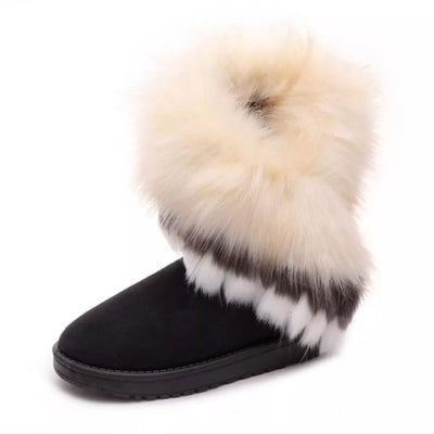 Fluffy Fur Cuff Round Toe Boots - Fashions Envy