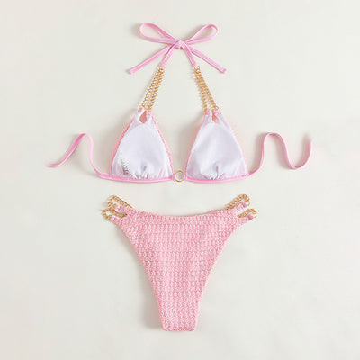 Cow Stripe Swimsuit - Backless Chain Split Style