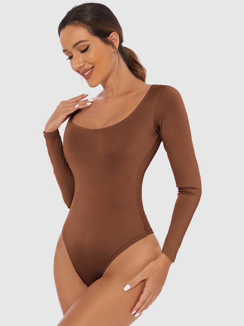 Full Size Scoop Neck Long Sleeve Bodysuit - Fashions Envy