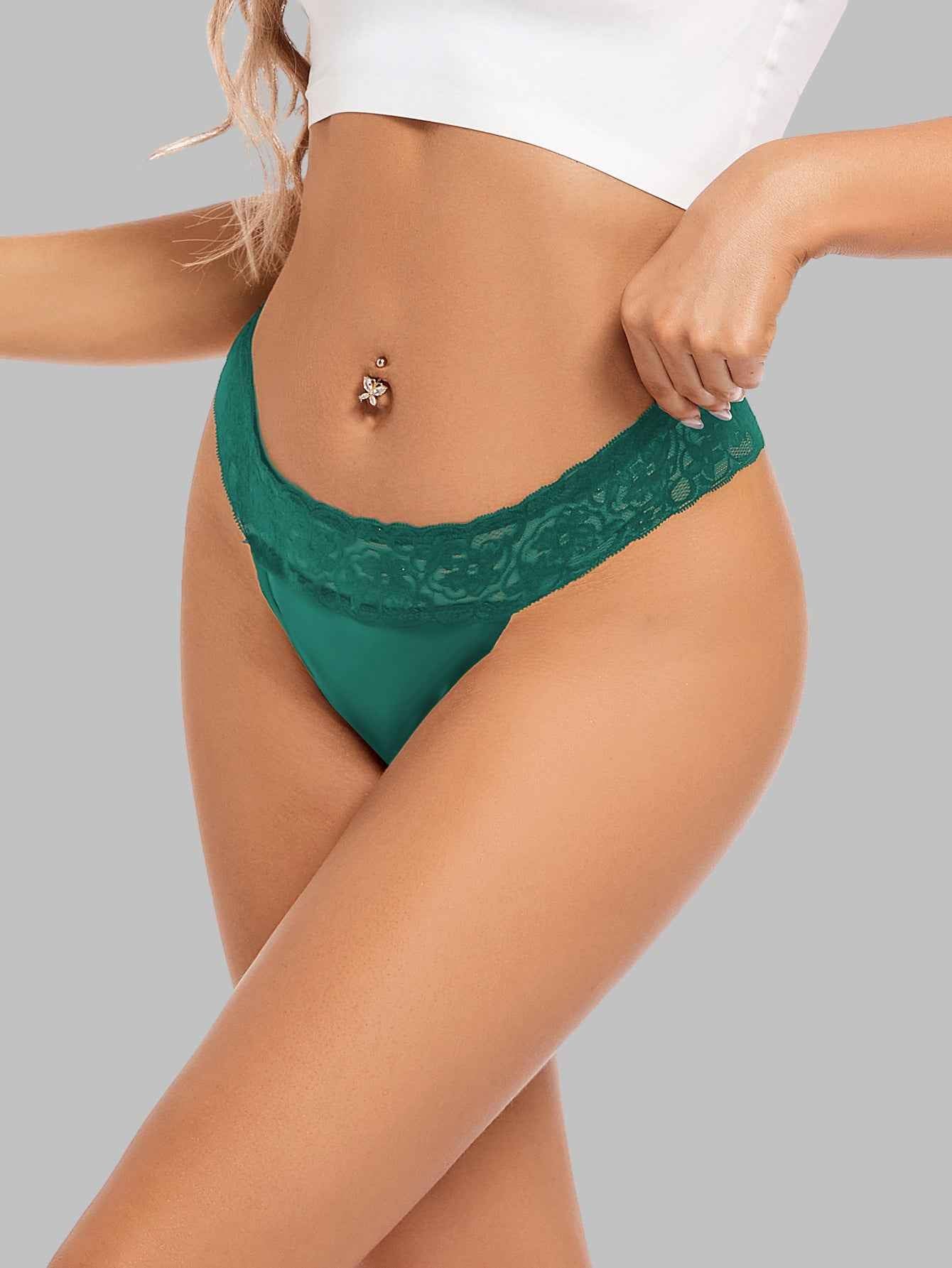 Women's Stretch Lace Thong - Wide Band Low-rise