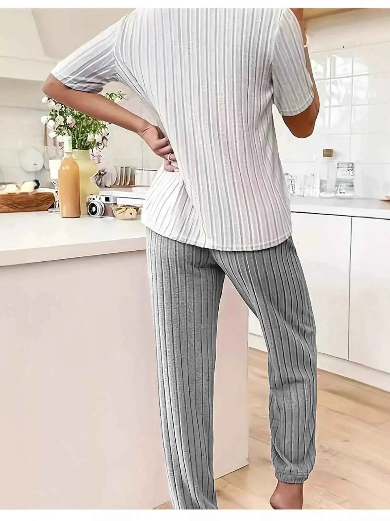 Heart Ribbed Knit Top and Pants Lounge Set
