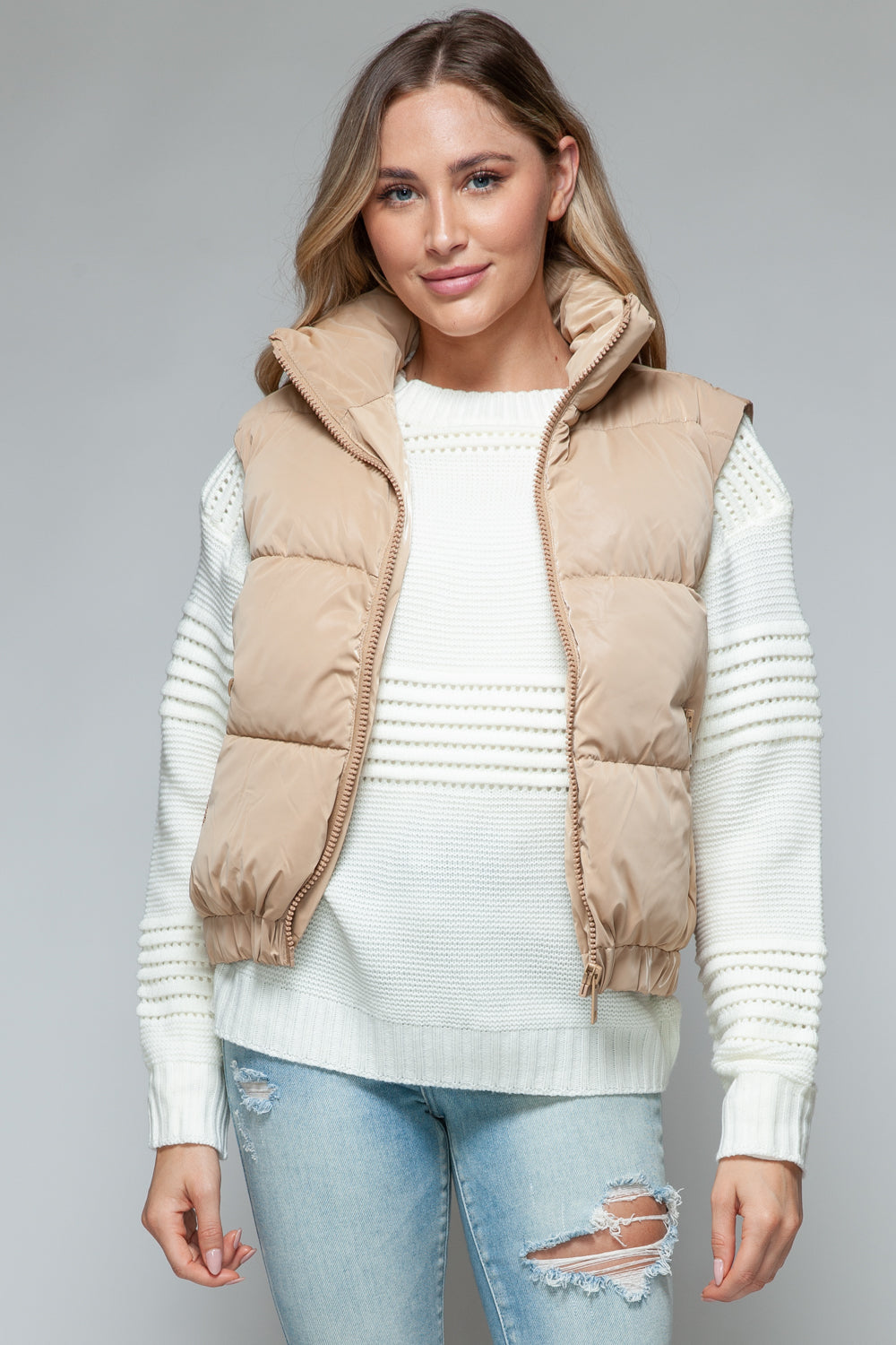 Iced Coffee Fine Fur Lining Quilted Vest