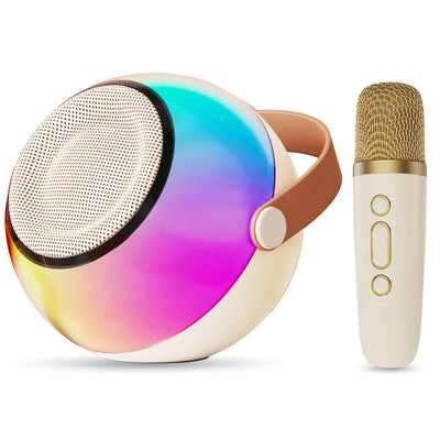 Trendsi mini karaoke machine with wireless microphones portable rainbow LED speaker and gold microphone
