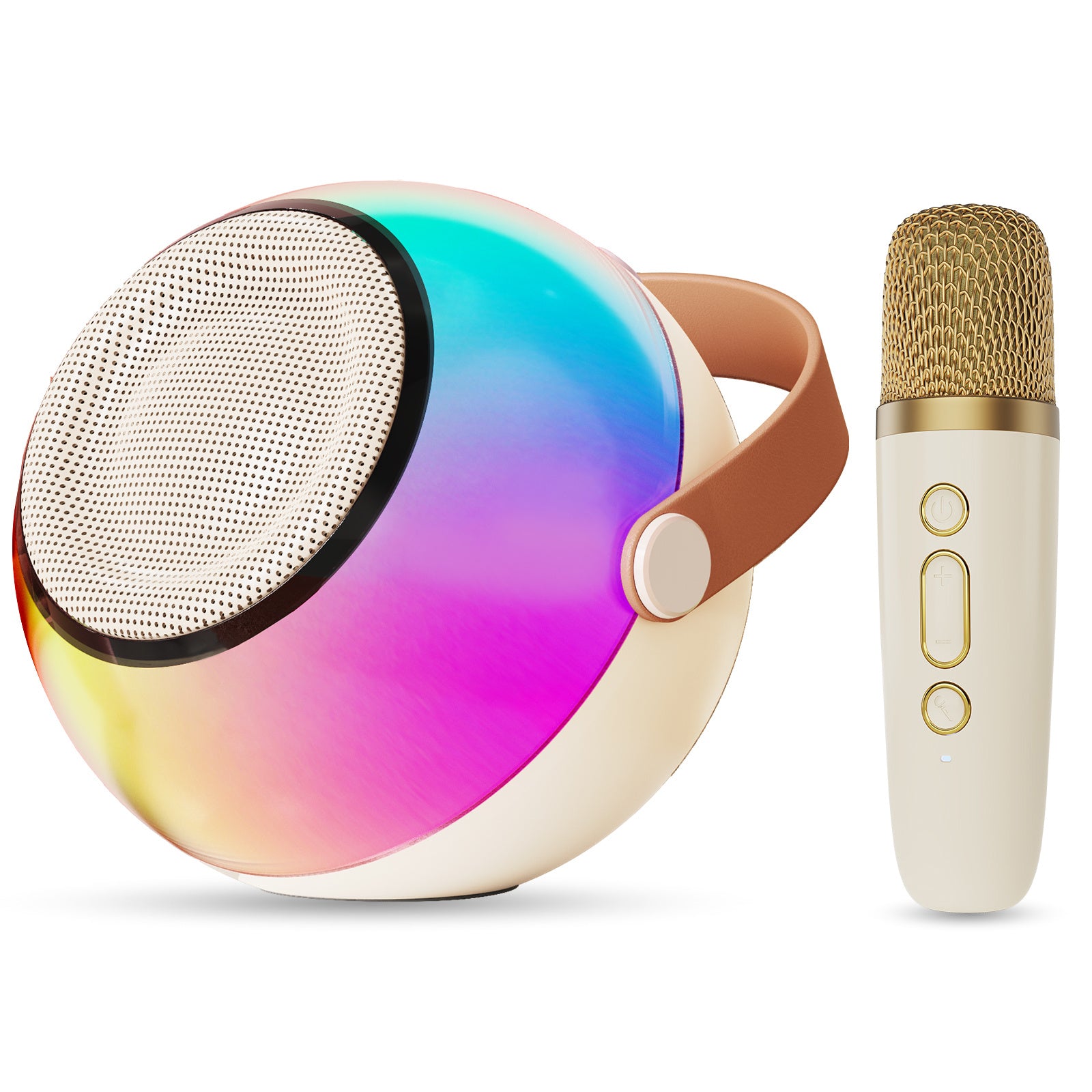 Trendsi colorful round portable mini karaoke machine with wireless microphones and gold microphone for parties