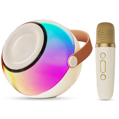 Trendsi colorful round portable mini karaoke machine with wireless microphones and gold microphone for parties