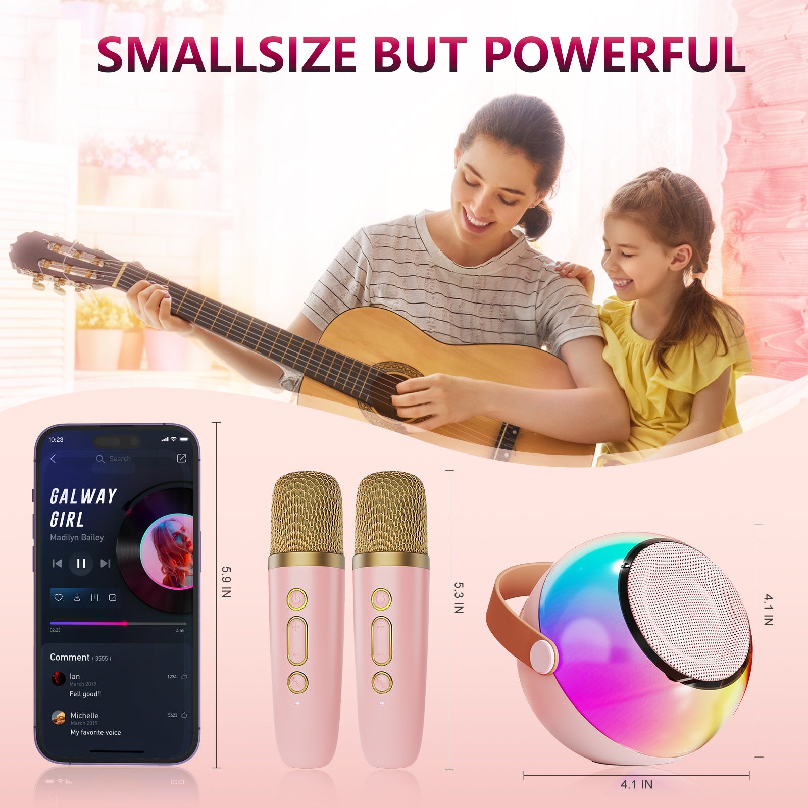 Trendsi mini karaoke machine with wireless microphones pink dual mics rainbow portable speaker and phone app