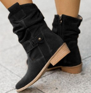Suede Western Boots - Pointed Toe Zipper Up - Fashions Envy