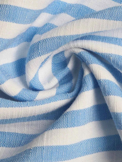 Light Blue Striped Mini Dress - Pom-Pom Hem Tie Front
