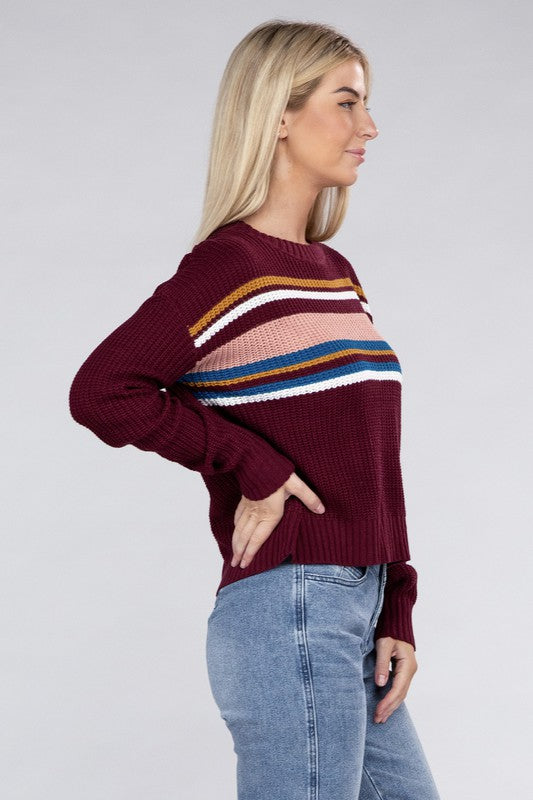 Striped Crewneck Long Sleeve Pullover Sweater