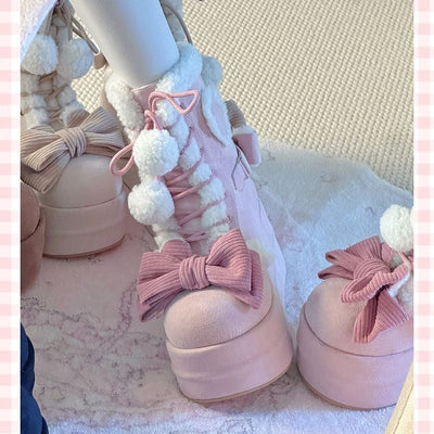 Platform Boots - Cute Fur Pom-Pom Winter Style