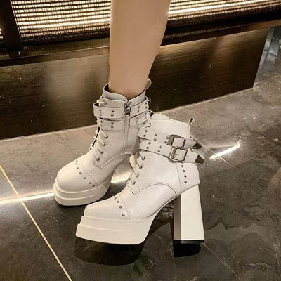Round Toe Block Heels Boots - High Heel Ankle Boots - Fashions Envy