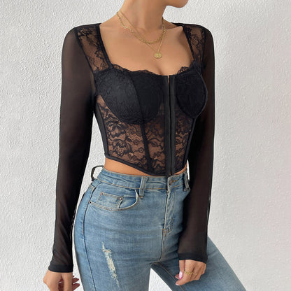 Lace Enchantment Corset - Button V-Neck Top