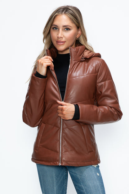 Brandy Pocketed Zip Up Puffer Jacket with Removable Hood