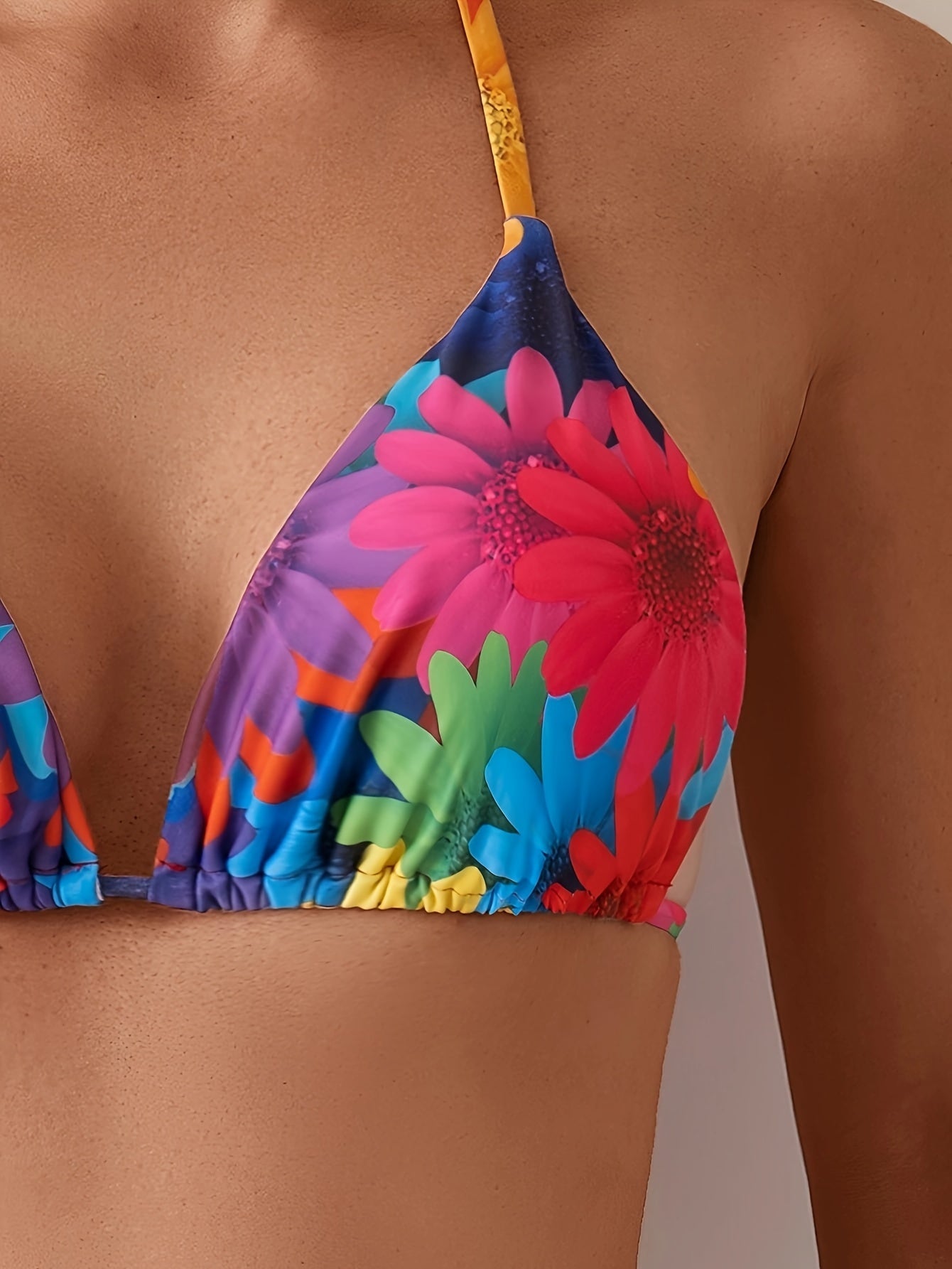 3-Piece Floral Bikini Set with Beach Sarong - V-Neck Swimwear