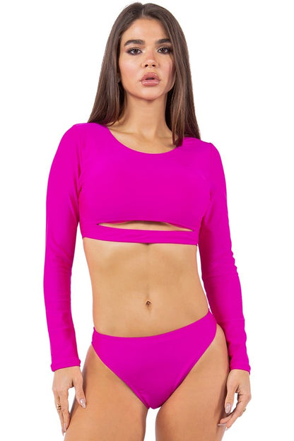 Sleek Cut Out Long Sleeve Bikini Swimwear