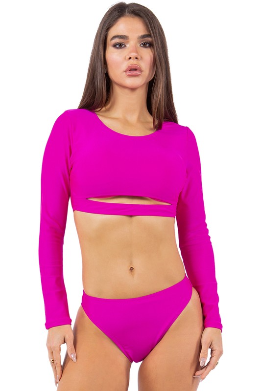 Sleek Cut Out Long Sleeve Bikini Swimwear