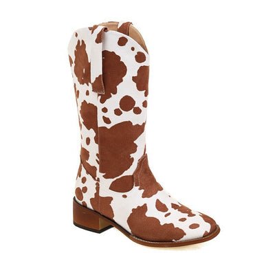 Moo-ving Style Boots - Vintage Cow Print Western