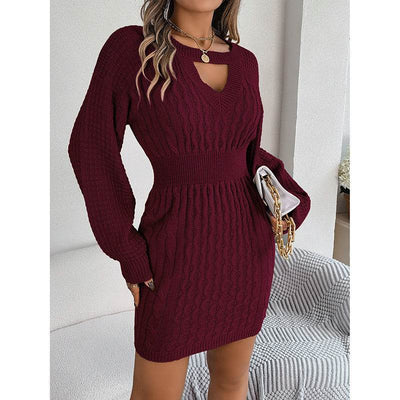 Womens Long Sleeve Sweater Dress Sexy Cut Out Bodycon Mini Fall Dress Trendy Ribbed Ladies Winter Sweater - Fashions Envy