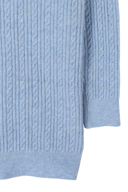 Light Blue Wool Blended Stretch Cable Knitted Cardigan