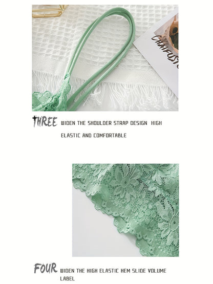 Exquisite Semi-Sheer Pattern Elegant Lace Bra with Detachable Mat
