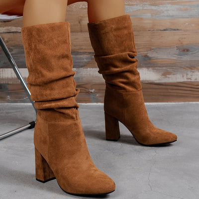 Slouchy Knee-High Boots - Sexy Suede Block Heel