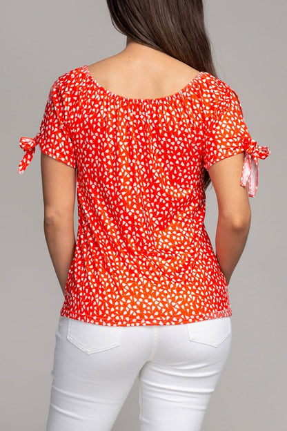 Short Sleeve Tie Trim Blouse