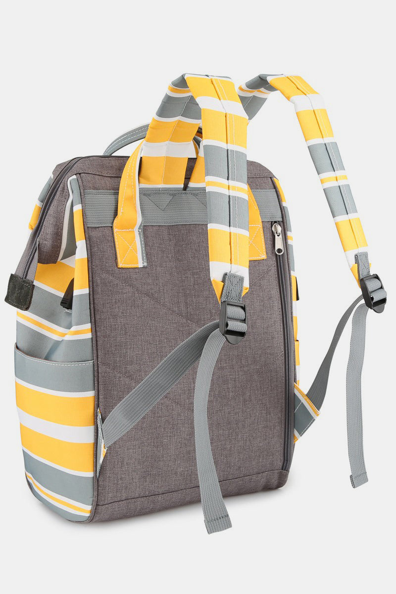 Striped Waterproof Nylon Backpack Bag with Side Pockets