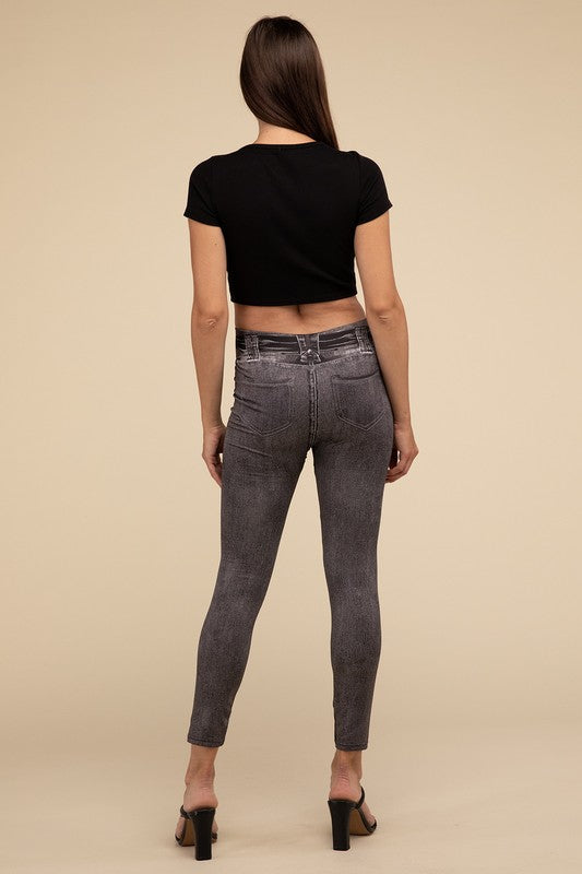 Casual High Rise Waist Denim Fitted Leggings