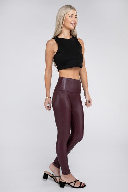 Chic Fitted High Rise Faux Leather Leggings