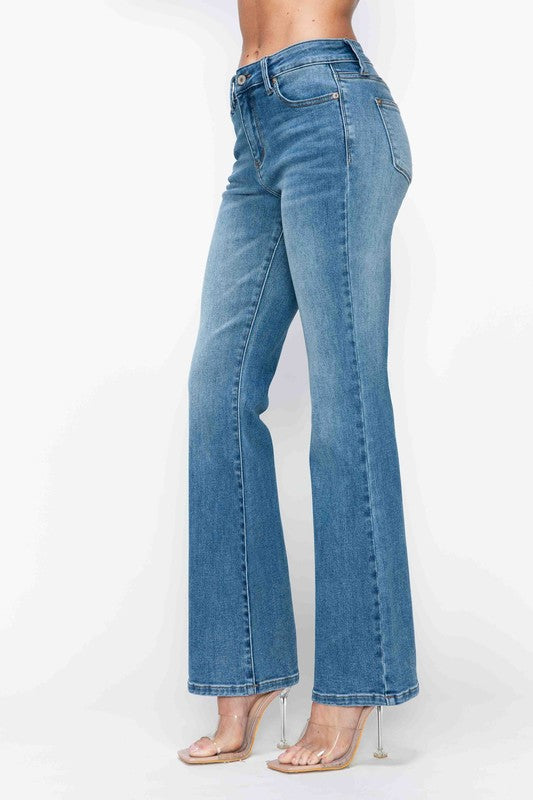 Medium Blue Full Size Cat's Whiskers Mid Rise Bootcut Jeans