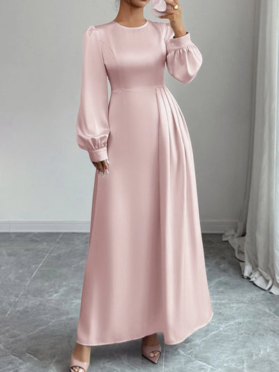 Blush Pink Satin Long Sleeve Maxi Dress - Fashions Envy