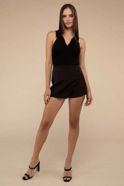 Overlapping High Waist Asymmetrical Fitted Skort