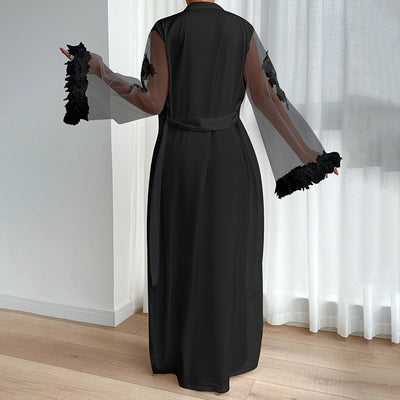 Sheer Lace Robe - Full Length Boa Sleeve Intimate Wear